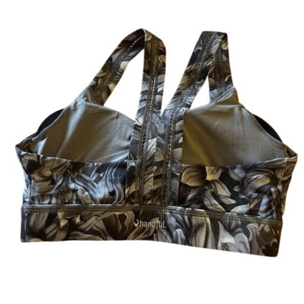 Handful Adjustable Sports Bra Small Gray Floral Racerback Activewear Yoga
